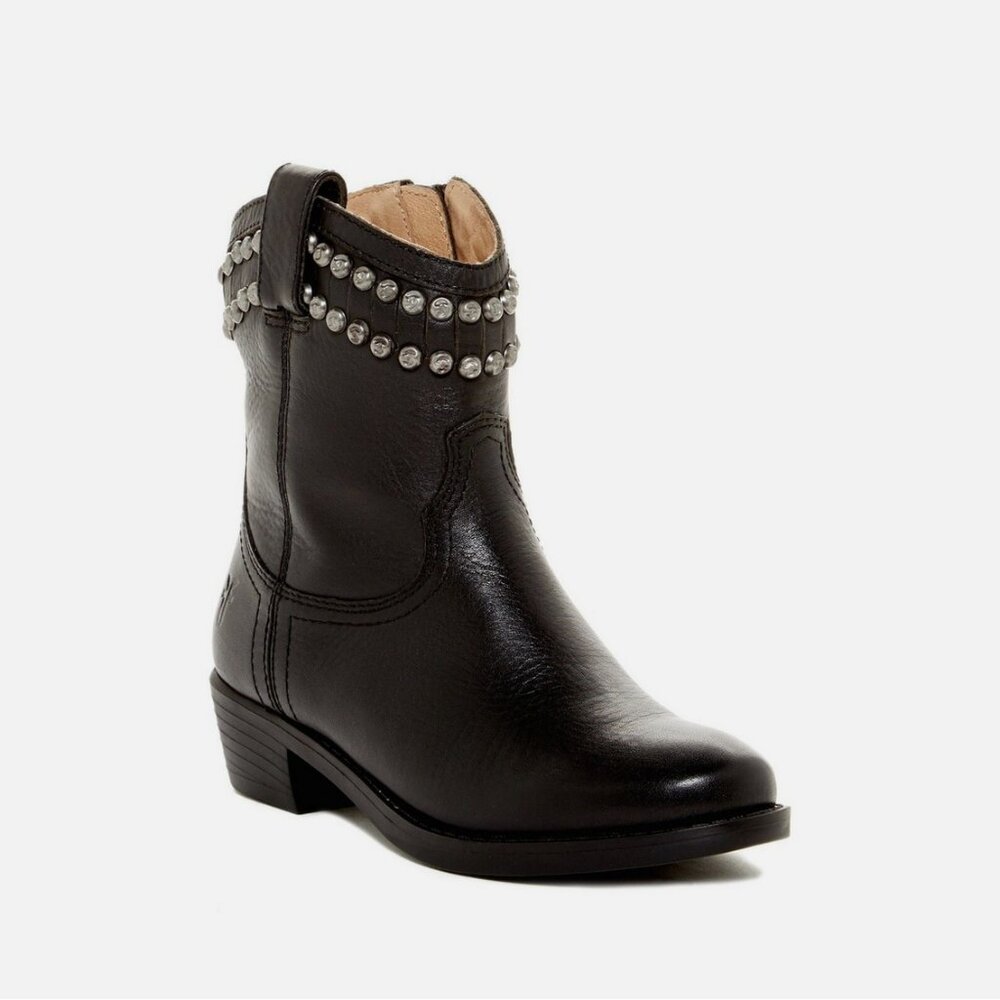 Frye Kids Diana Cut Stud Black Leather Western Boots